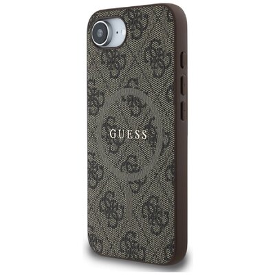 Guess Etui Hardcase 4G Ring Classic Logo MagSafe do iPhone 16e, brązowe