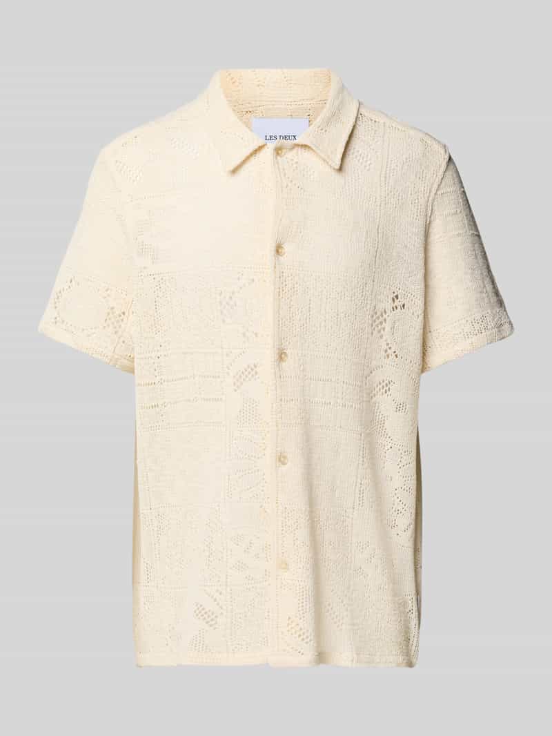 Koszula lniana o kroju regular fit z haftem angielskim model ‘Hector’