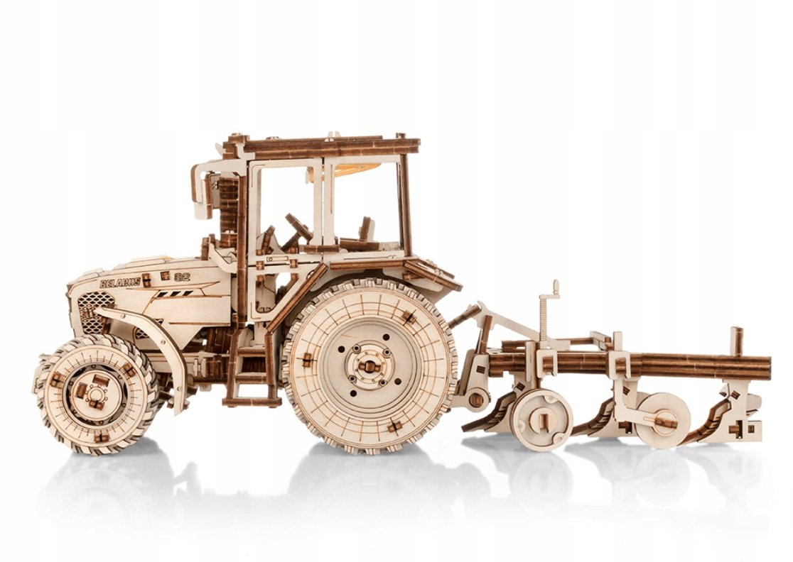 DREWNIANE PUZZLE 3D CIĄGNIK BELARUS-82.3 Z PŁUGIEM ZESTAW DO ZŁOŻENIA DIY