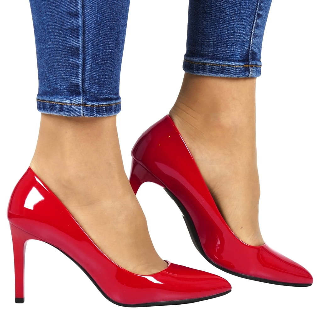 CZÓŁENKA SZPILKI SERGIO LEONE 1339 CZERWONE LAKIEROWANE