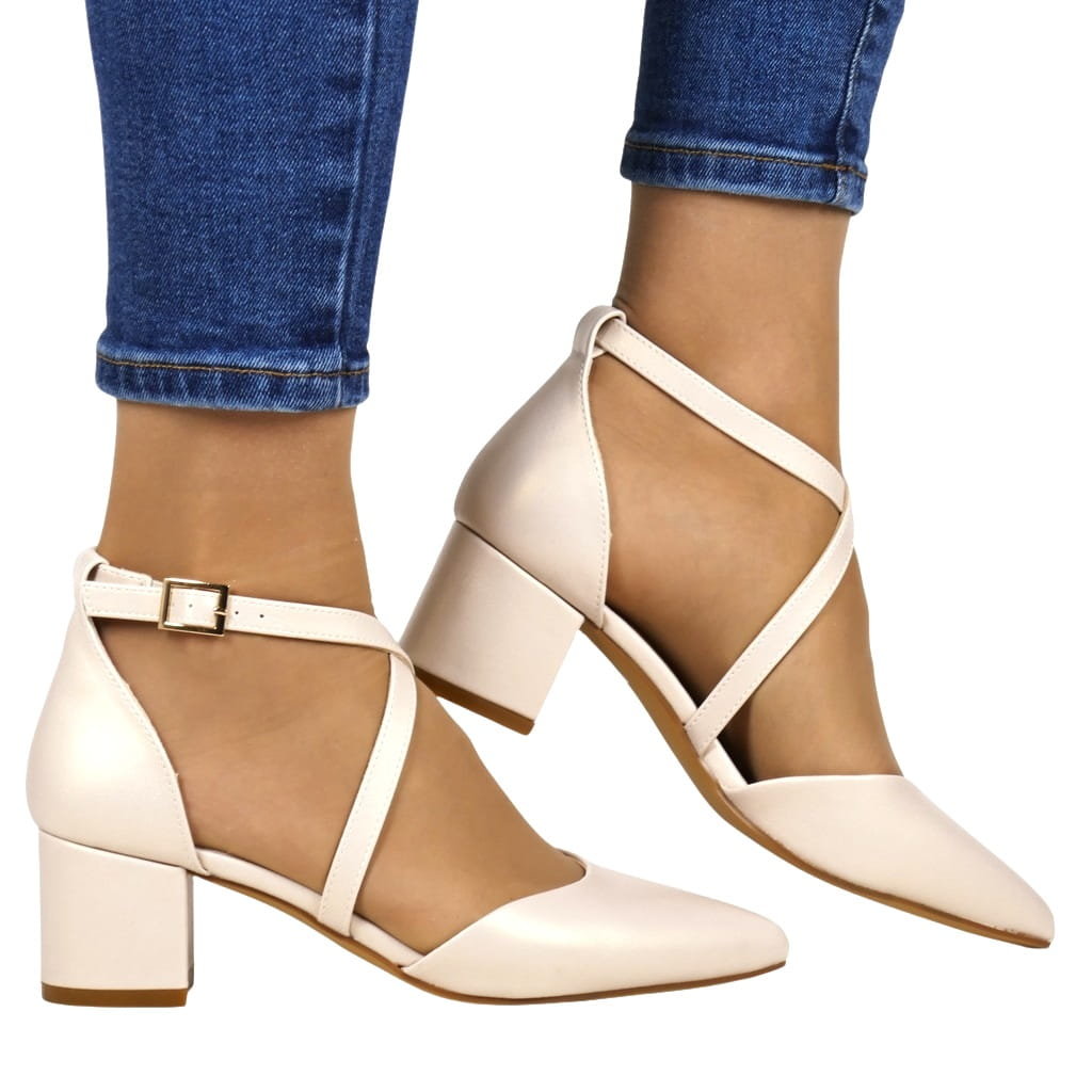 CZÓŁENKA NA NISKIM OBCASIE SERGIO LEONE 830 BEŻOWE PERŁOWE