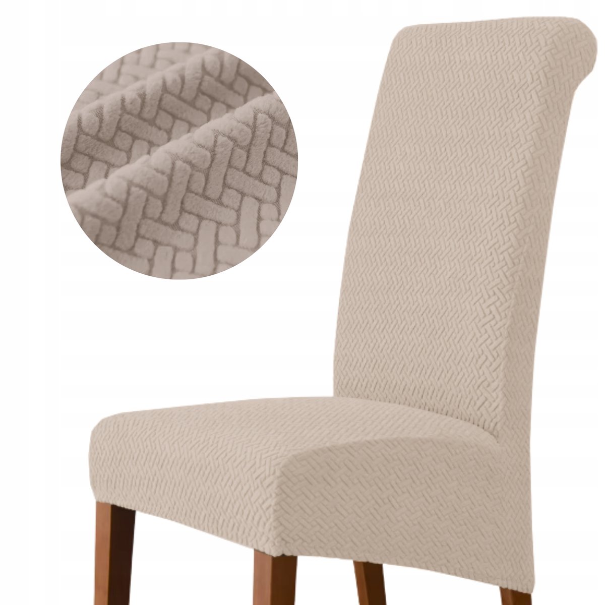 POKROWIEC NA KRZESŁO XL BEŻ CAPPUCCINO POKROWCE SKOŚNE DUŻE ŻAKARD GRUBY