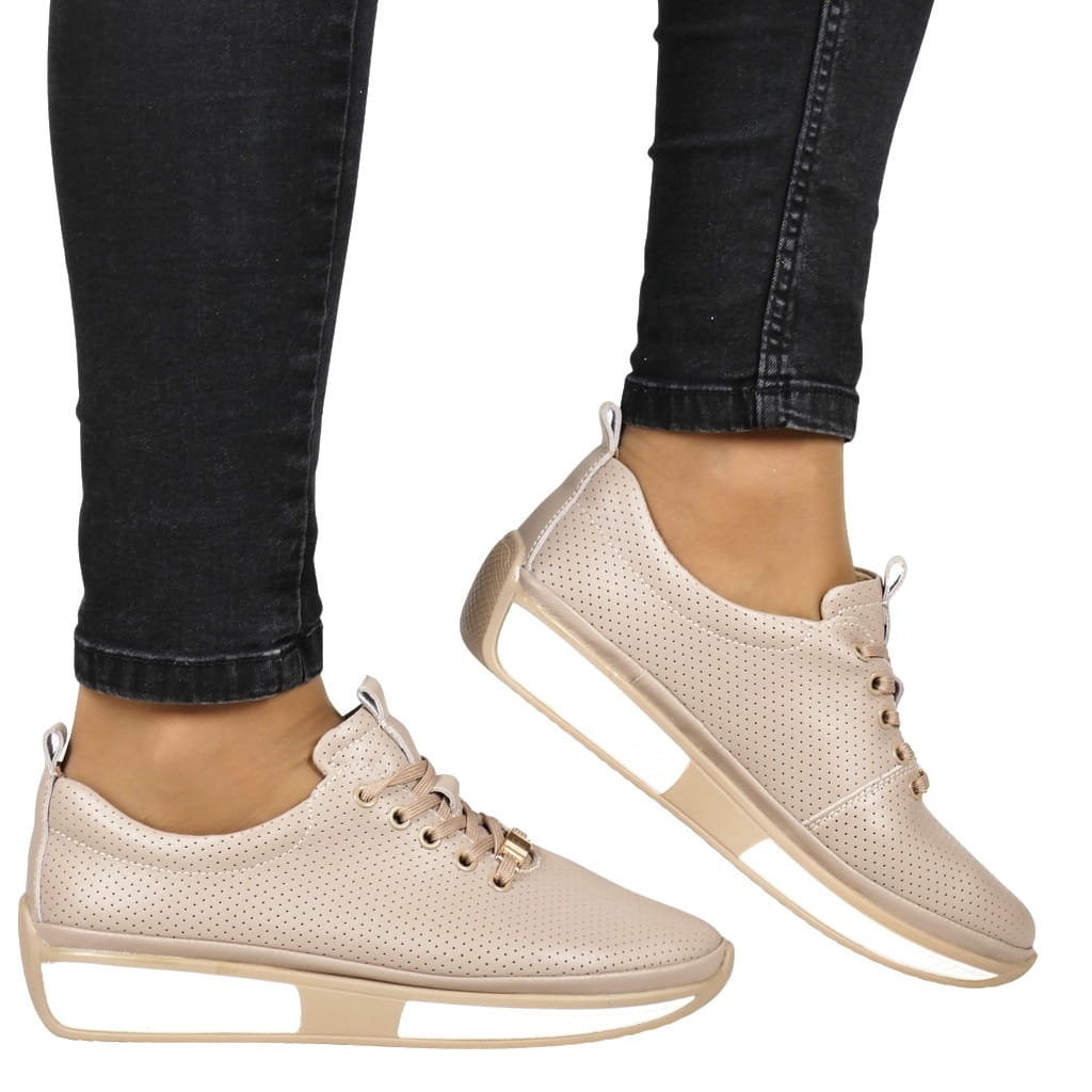 DAMSKIE PÓŁBUTY SKÓRZANE NA PLATFORMIE SZNUROWANE FILIPPO 6740 BEŻOWE