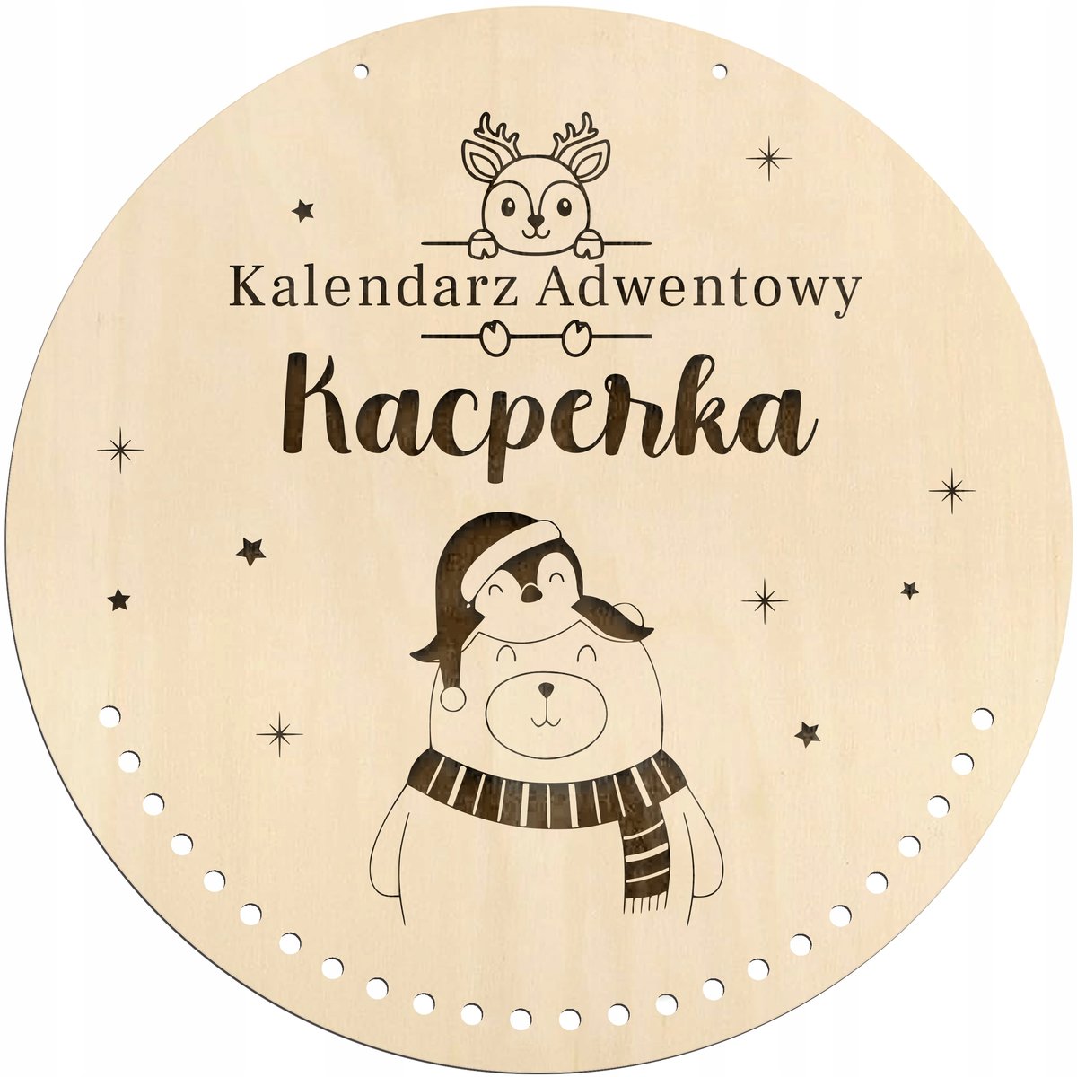 Kalendarz adwentowy kółko drewniana BAZA z IMIENIEM dziecka na ścianę