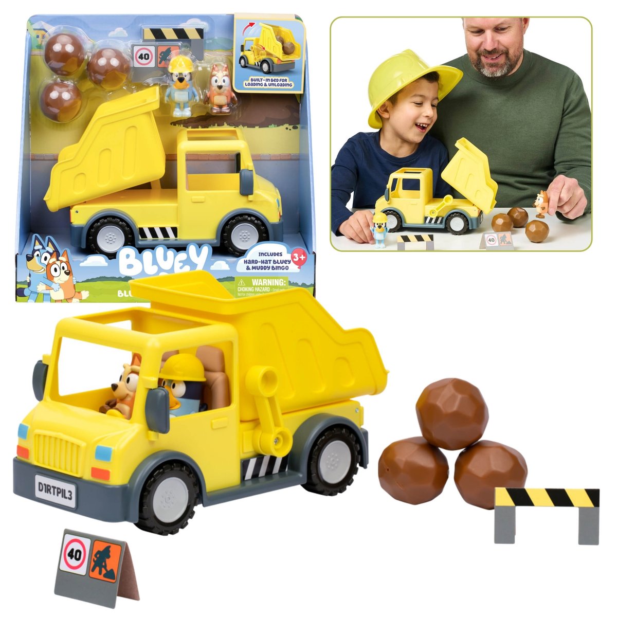 Bluey Bingo Wywrotka budowlana + 2 figurki piesków, figurki dla dzieci 3+