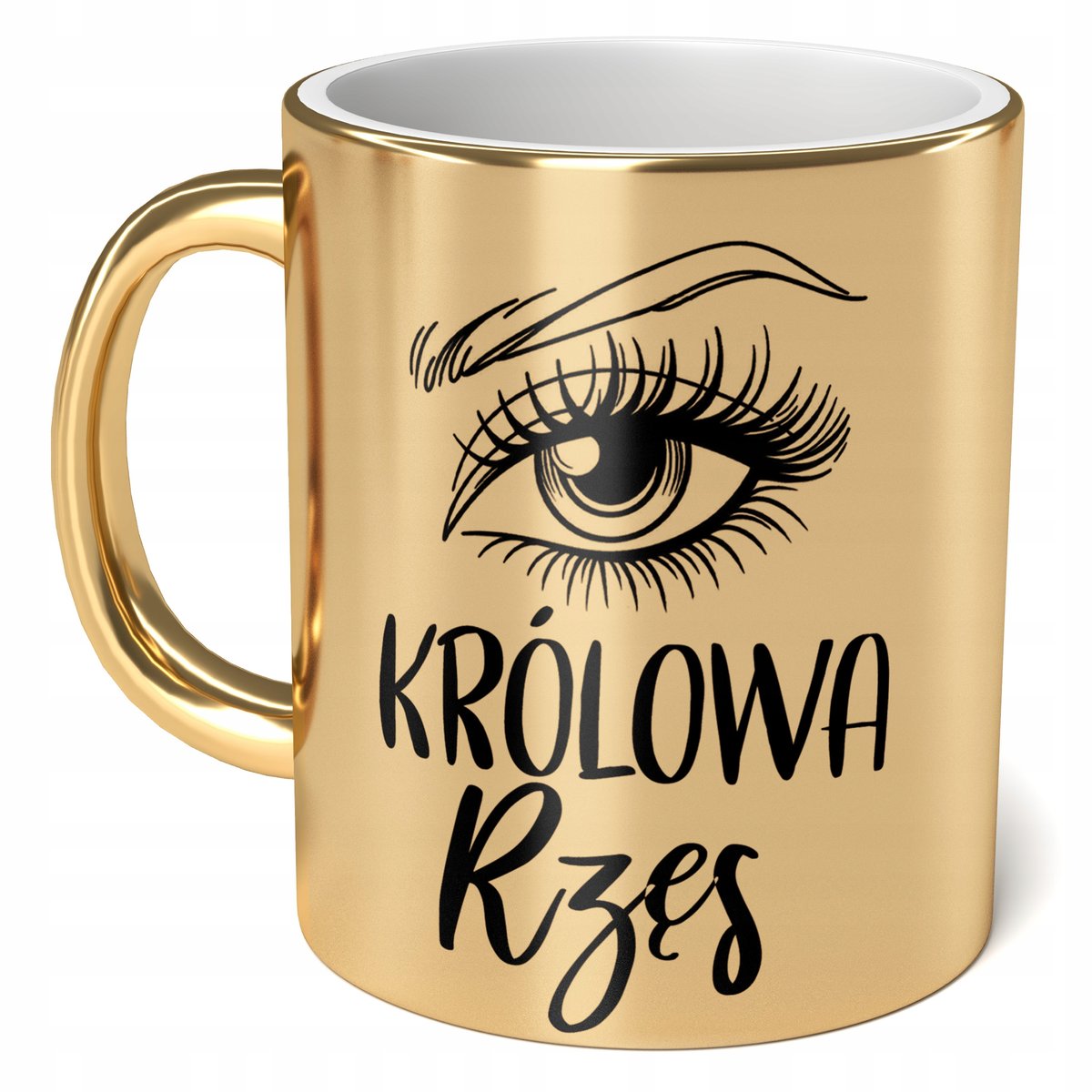 Kubek Złoty ceramiczny 330 ml Królowa Rzęs Dla Stylistki Rzęs Prezent