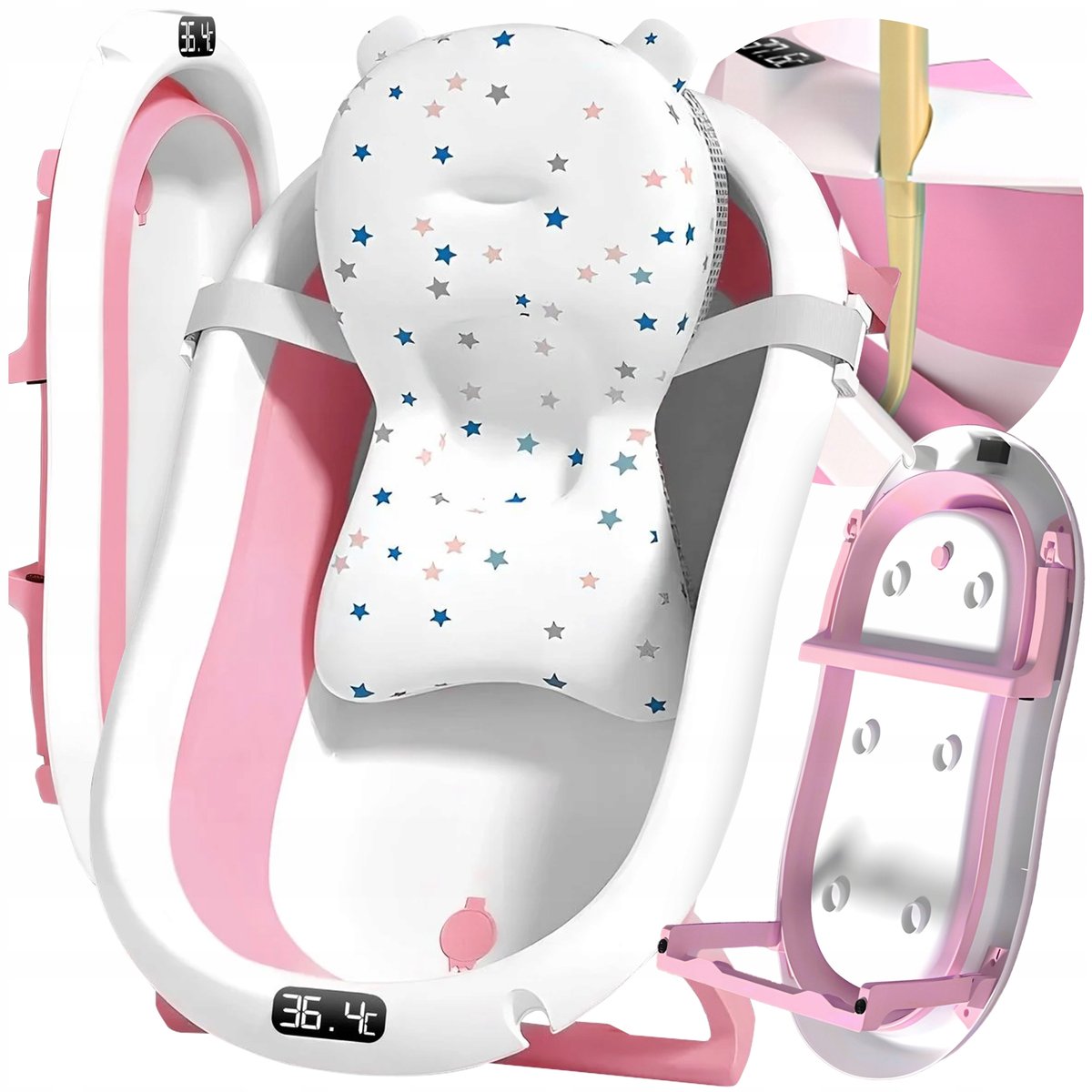Wanienka składana dla dzieci silikonowa z termometrem dziecięca z poduszką