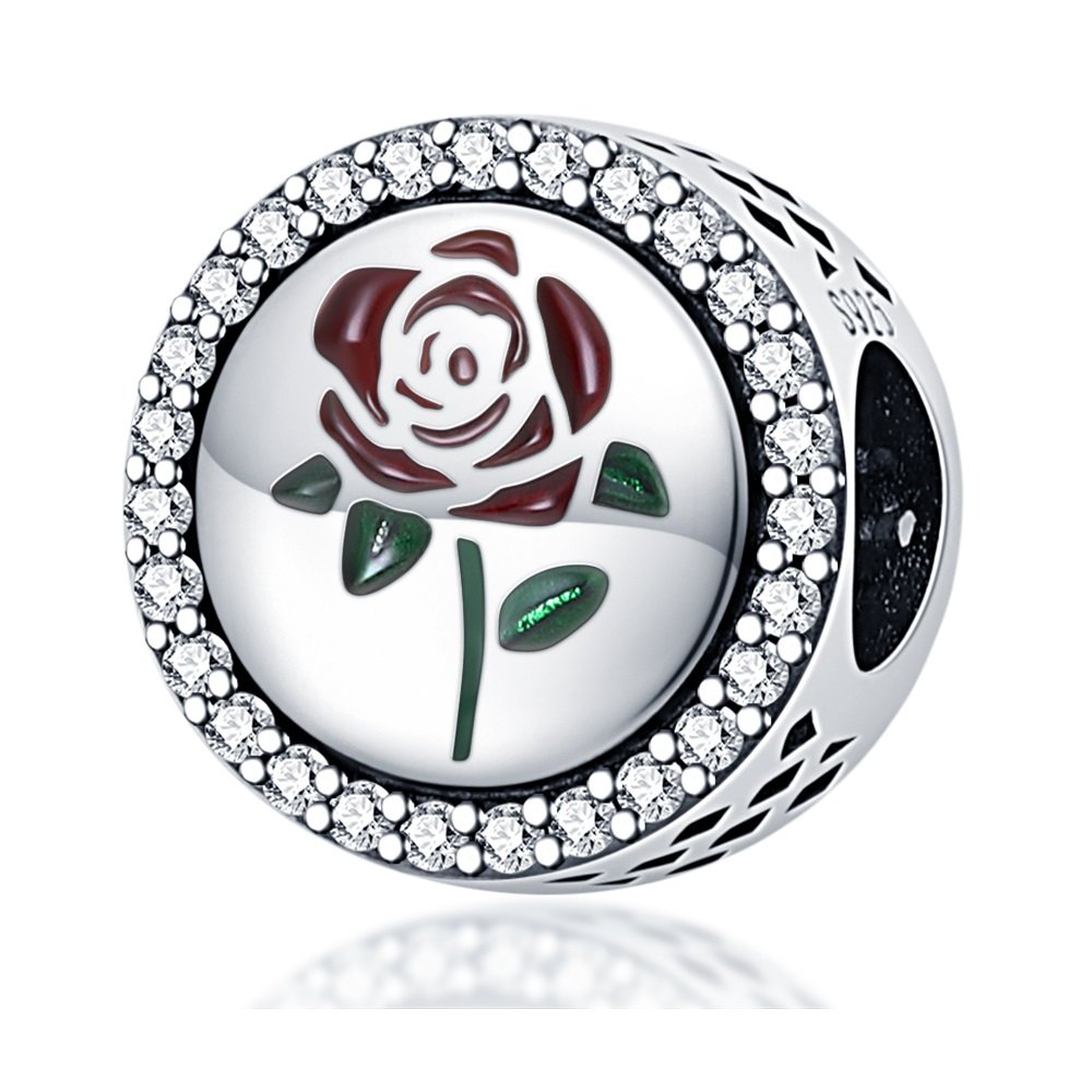 Zawieszka Charms SREBRO 925 Koralik do PANDORA Kwiat Czerwona Róża
