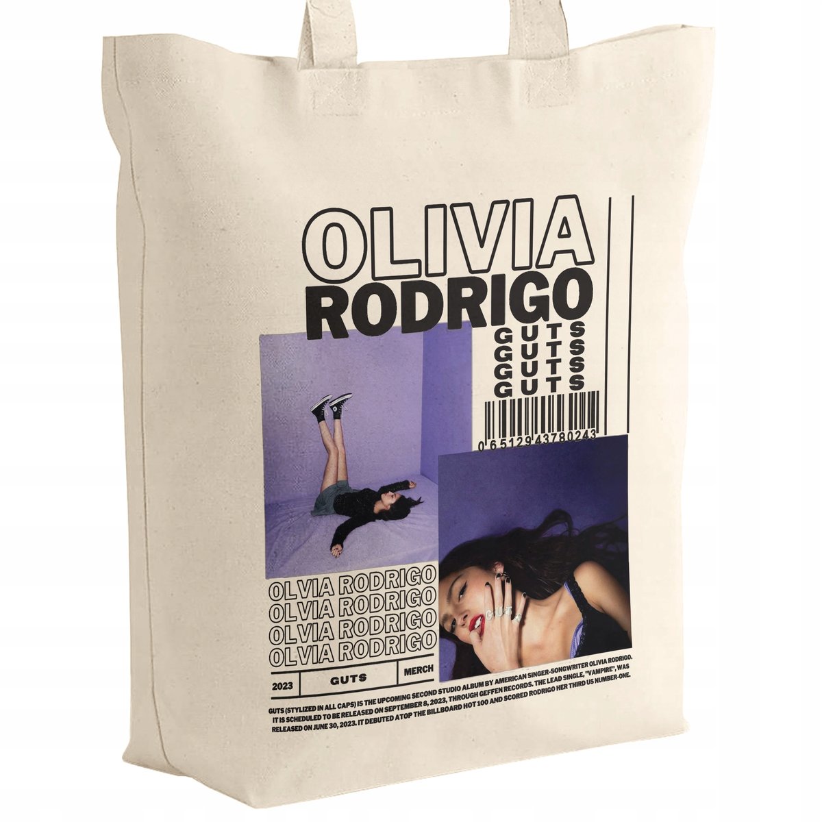 Torba bawełniana na zakupy z dnem 42x30x10 Olivia Rodrigo GUTS