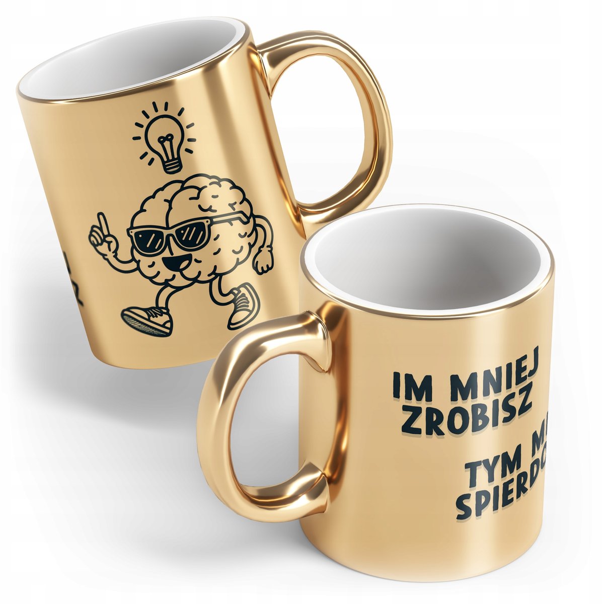 Kubek Złoty ceramiczny 330 ml Im mniej zrobisz tym mniej spier... Zabawny