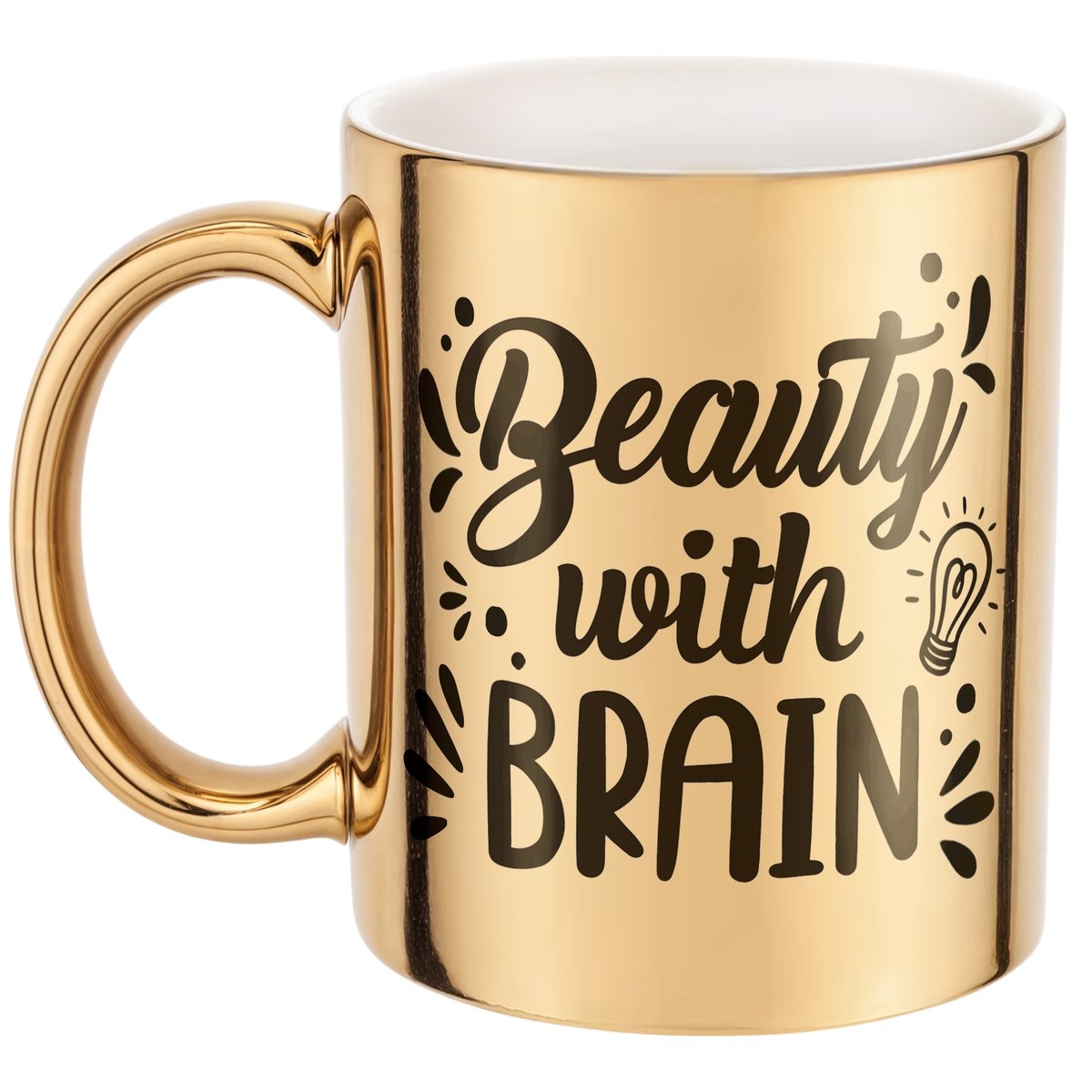 Złoty Kubek na prezent Dzień Kobiet Beauty With Brain Prezent Upominek