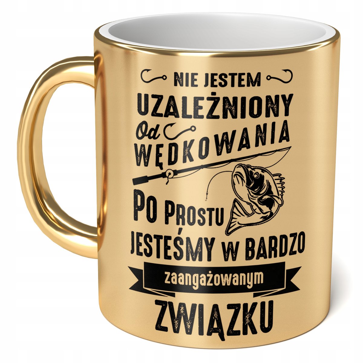 Kubek Złoty ceramiczny 330 ml Kubek dla Wędkarza Na Ryby Wędkowanie Prezent
