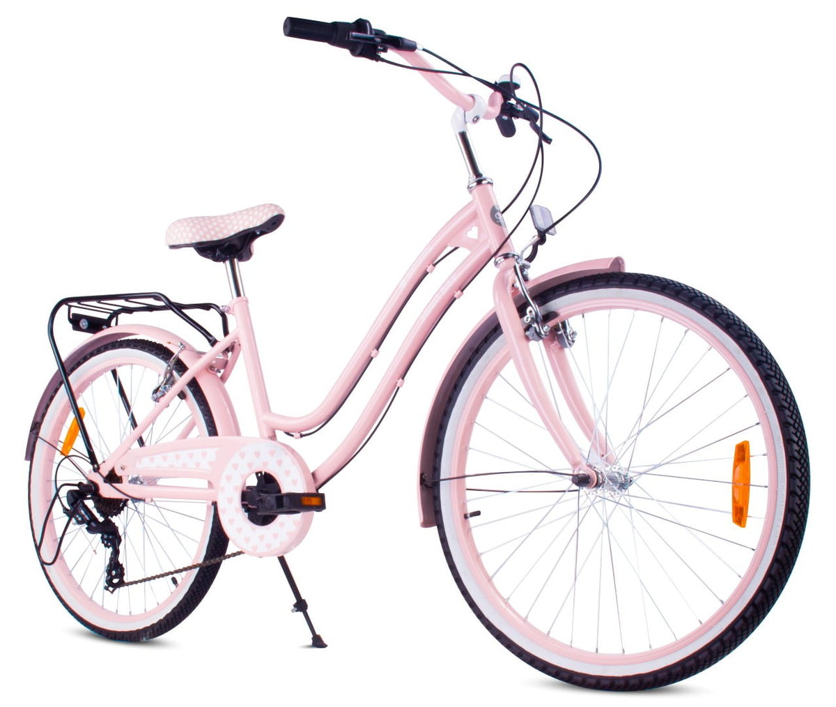Rower 24 Cale Dla Dziewczynki Miejski Na Komunię Shimano 7 Biegów Heart Bike Różowy