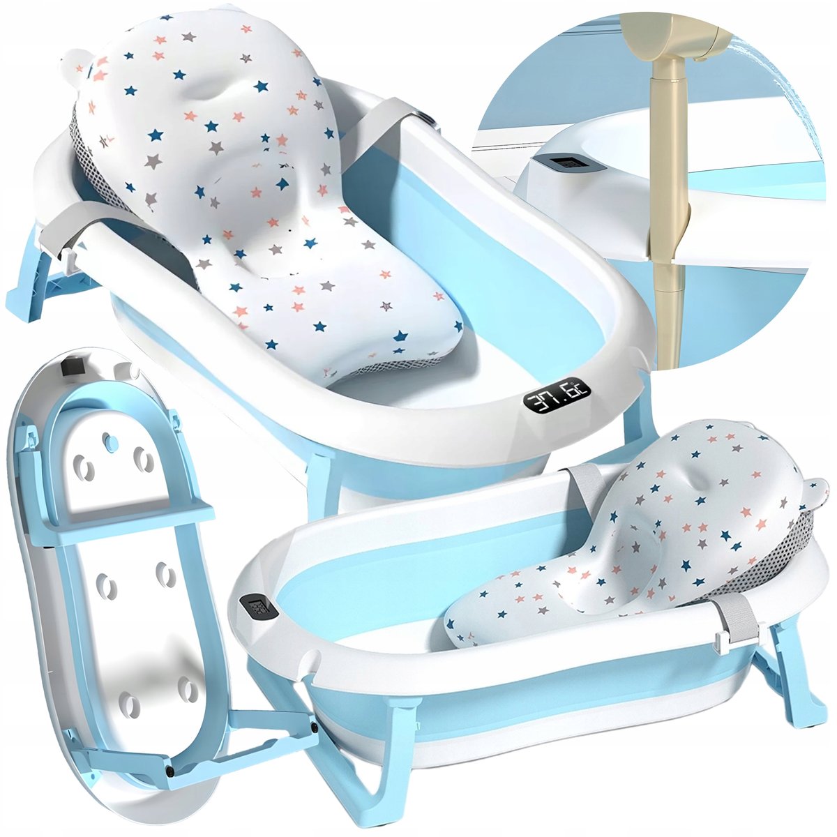 Wanienka składana dla dzieci z termometrem dziecięca silikonowa z poduszką