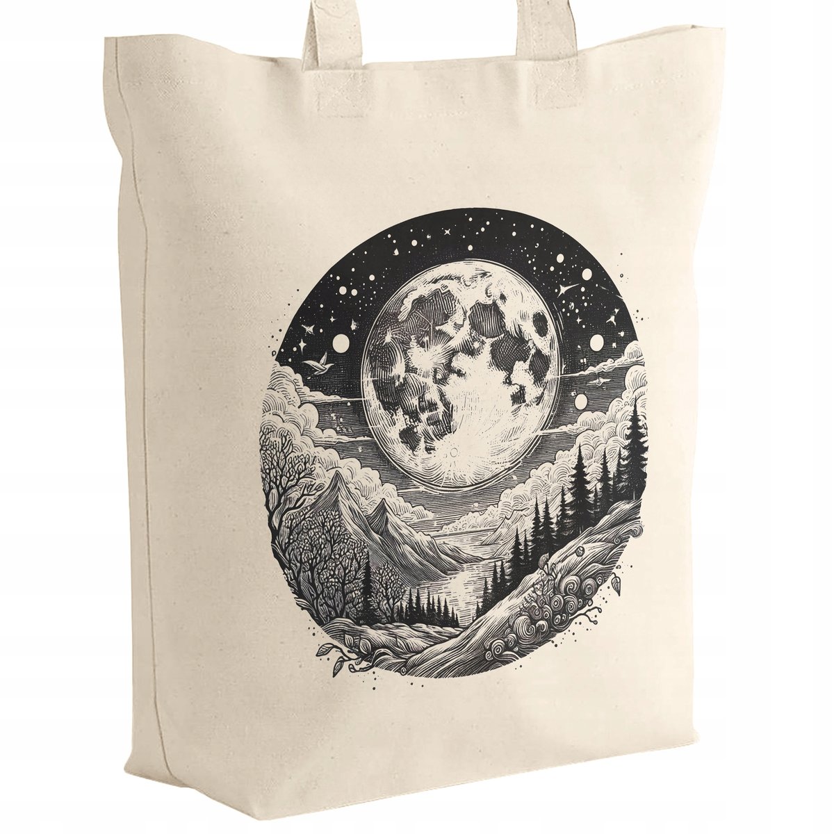 Torba bawełniana z dnem materiałowa na zakupy Z motywem Księżyca Gwiazd
