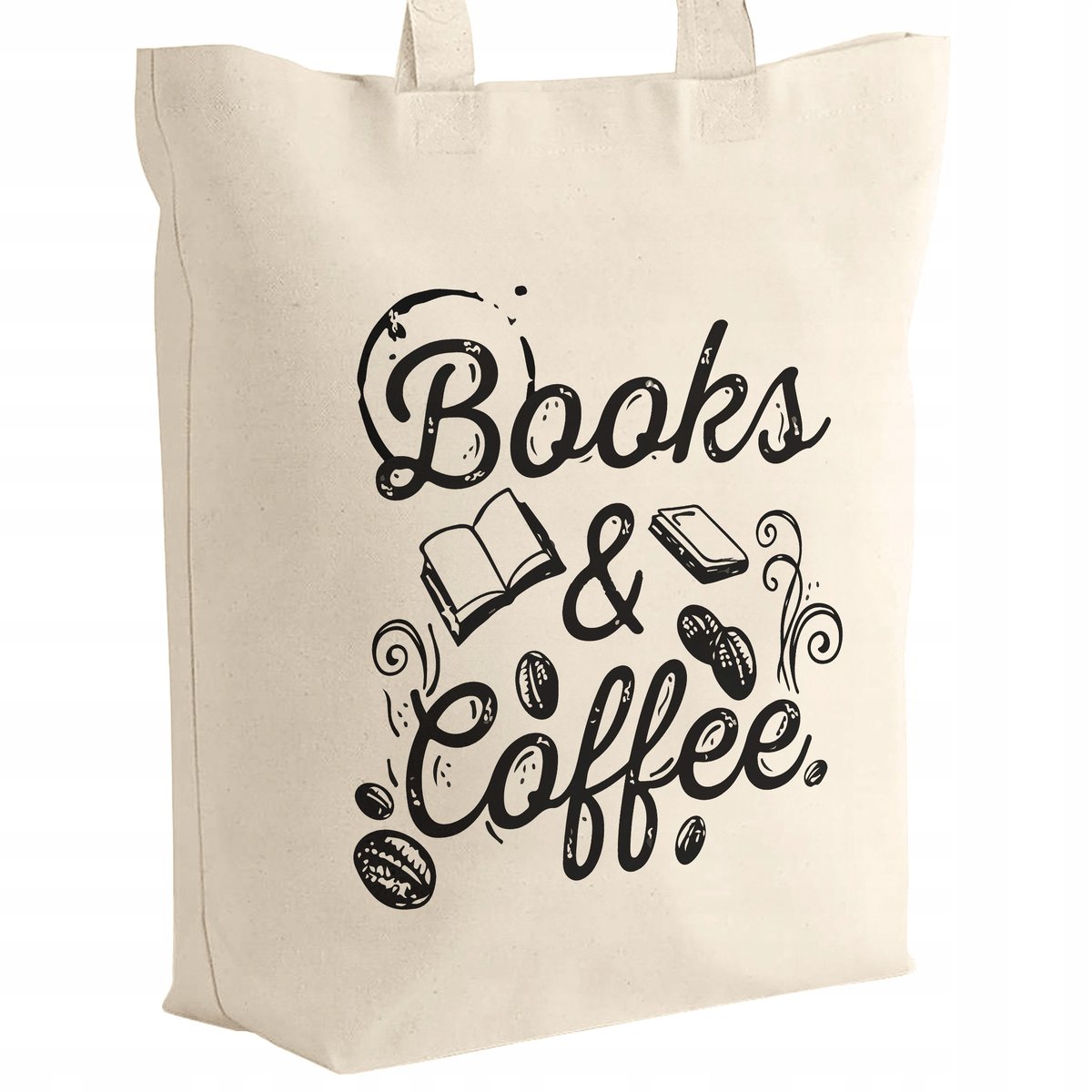 Torba bawełniana z dnem BOOKS & COFFEE Dla Miłośników Kawy i Książek