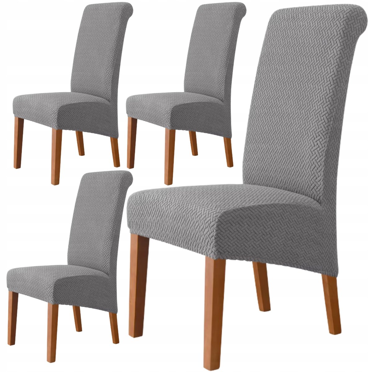 4 SZT POKROWIEC NA KRZESŁO XL SZARY POKROWCE SKOŚNE DUŻE ŻAKARD GRUBY