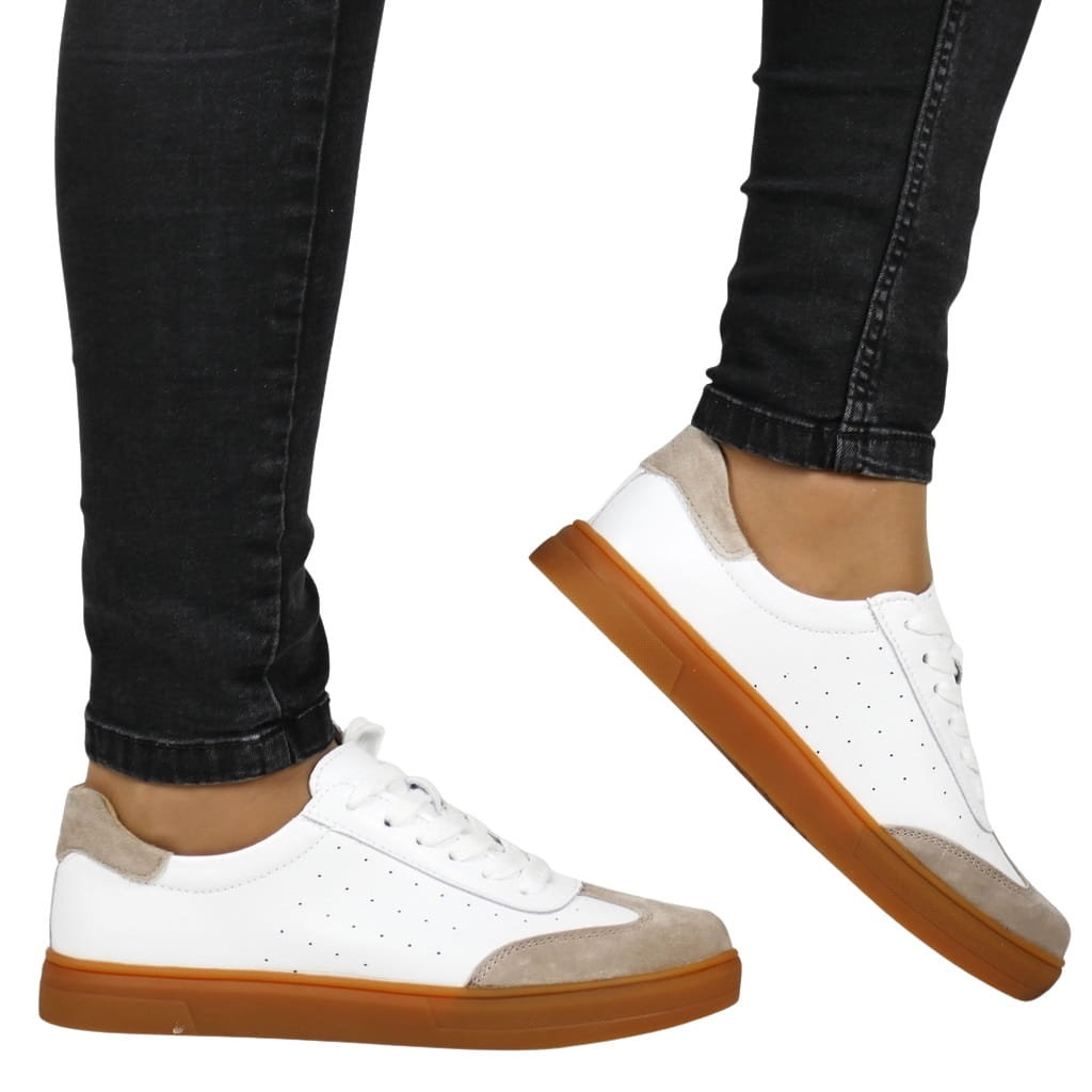 DAMSKIE SNEAKERSY PÓŁBUTY SKÓRZANE FILIPPO 6128 BIAŁO BEŻOWE