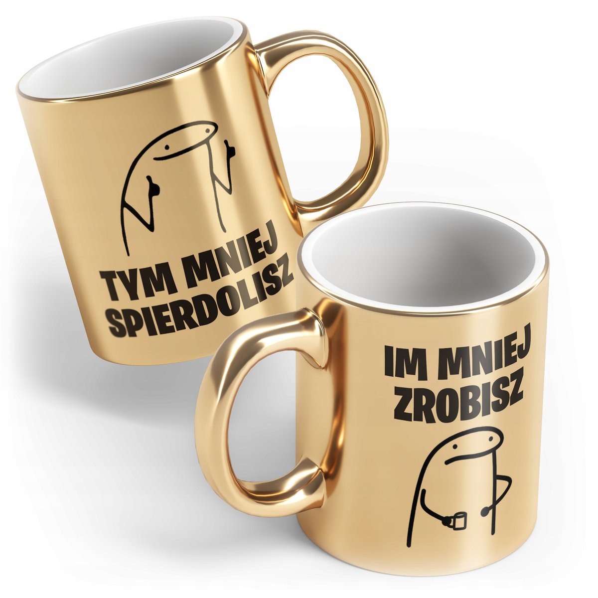 Kubek Złoty ceramiczny 330 ml Im mniej zrobisz tym mniej spier... Zabawny