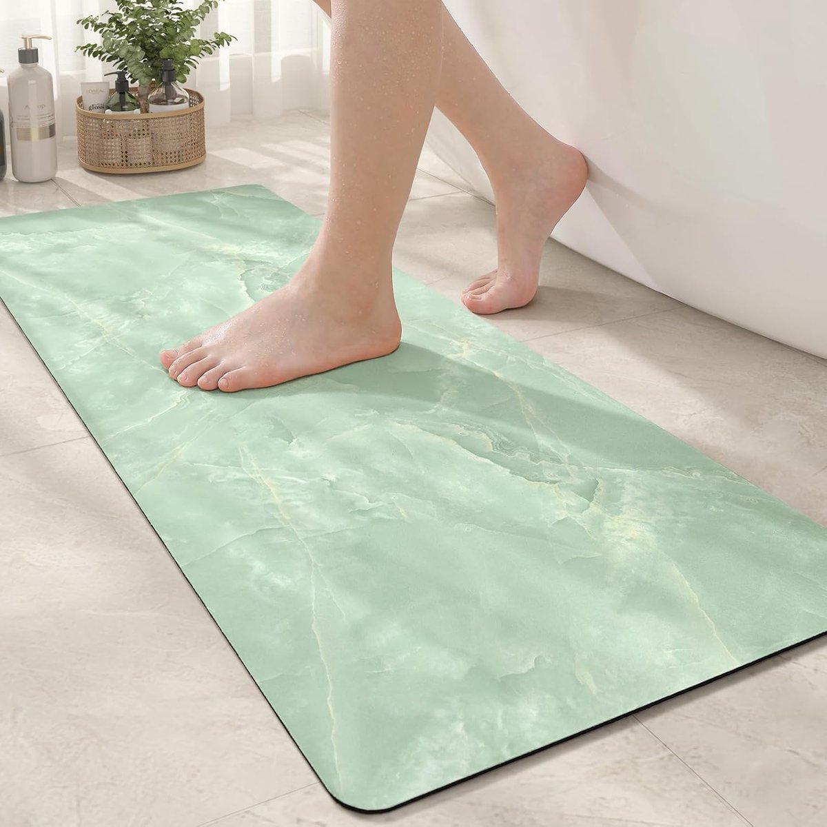 Elegancki Antypoślizgowy Dywanik Łazienkowy Zielony Marmur 43X110 Cm