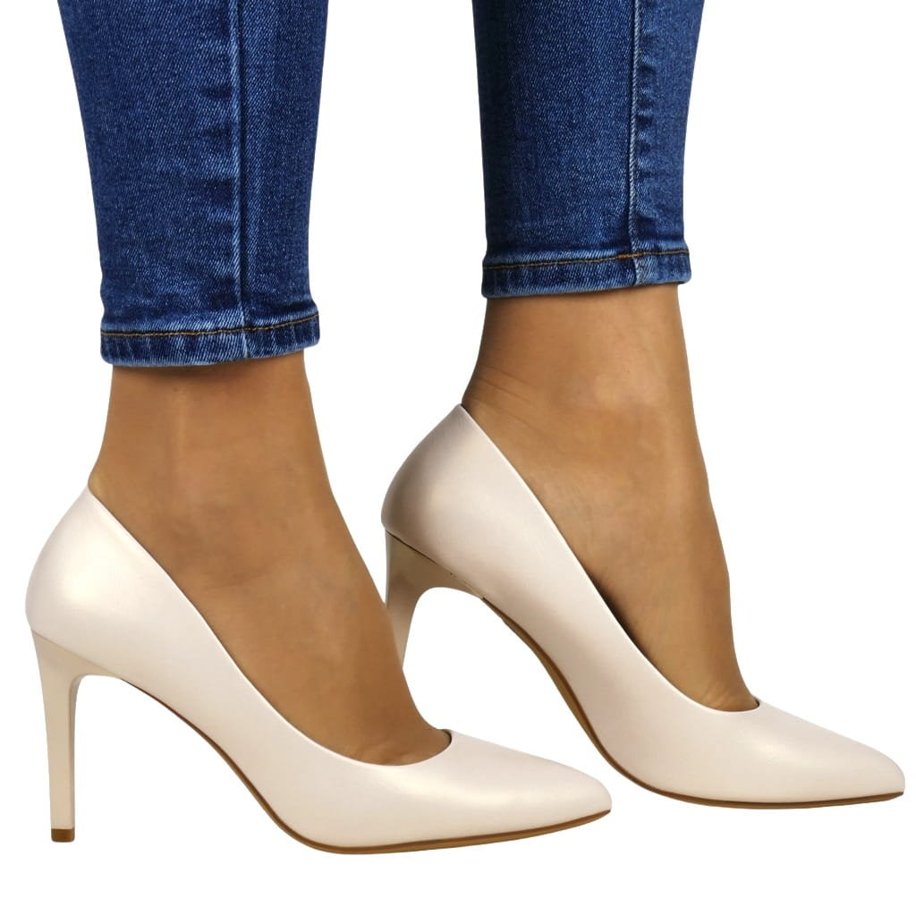 CZÓŁENKA SZPILKI SERGIO LEONE 1339 BEŻOWE PERŁOWE