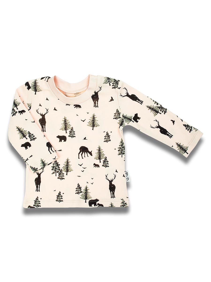 Chłopięca bluzka bawełniana na długi rękaw w leśny wzór beżowa Nicol,r.122