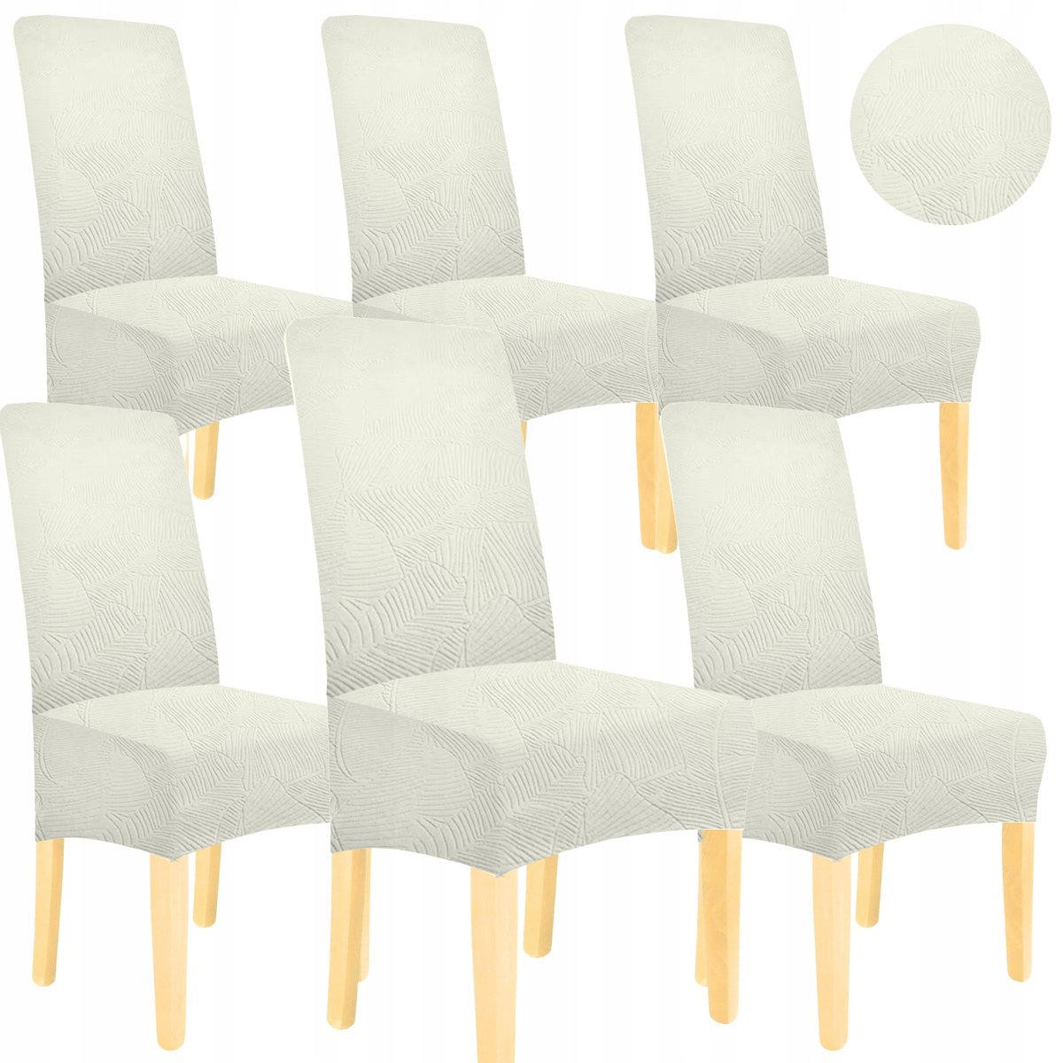 ZESTAW 6 SZT. POKROWIEC NA KRZESŁO XL ŻAKARD BANANOWIEC JASNY SZARY