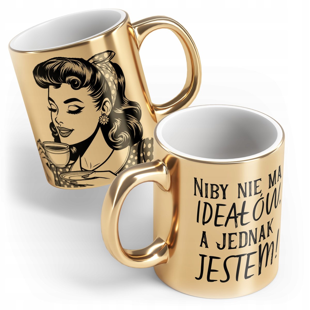 Kubek Złoty ceramiczny 330 ml Niby nie ma ideałów Prezent Upominek