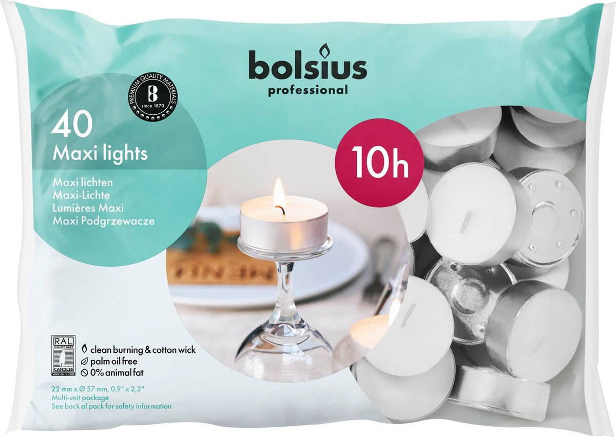Podgrzewacze bezzapachowe BOLSIUS 57mm 10h 40szt.