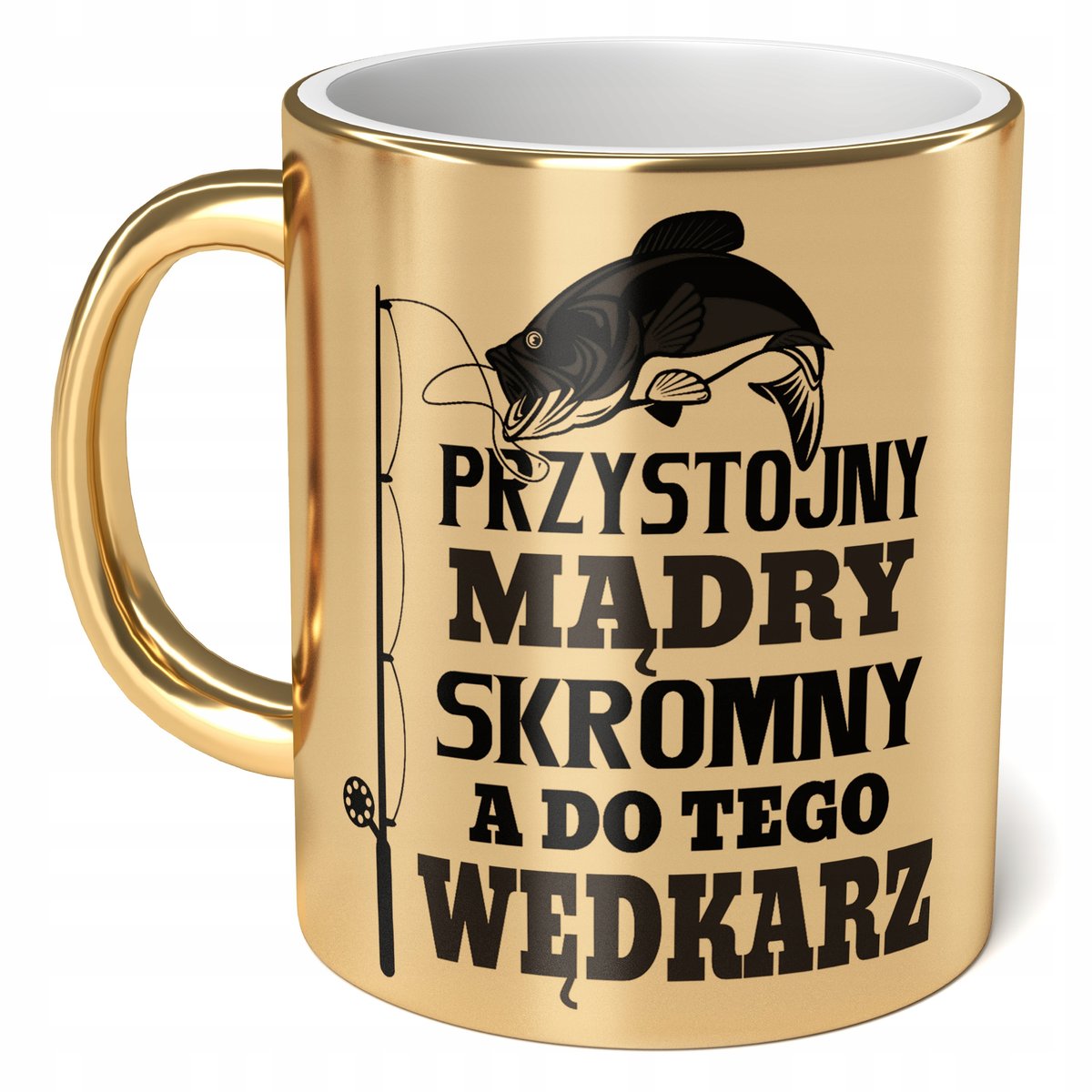 Kubek Złoty ceramiczny 330 ml Kubek dla Wędkarza Na Ryby Wędkowanie Prezent