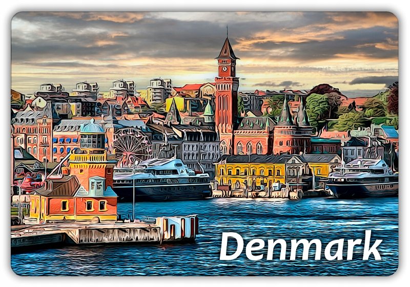 DANIA - Statki - Port - Panorama - Magnes na lodówkę