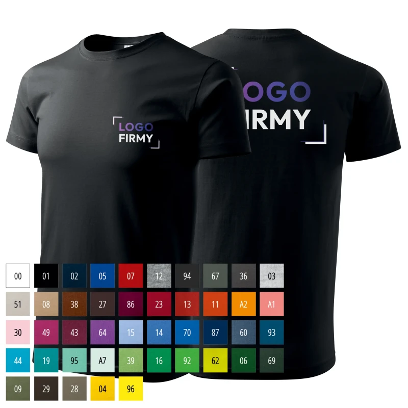 Koszulka czarna z krótkim rękawem z logo na sercu i plecach męska z nadrukiem logo firmy 160g BASIC129 koszulka krótki rękaw WSZYSTKIE KOLORY