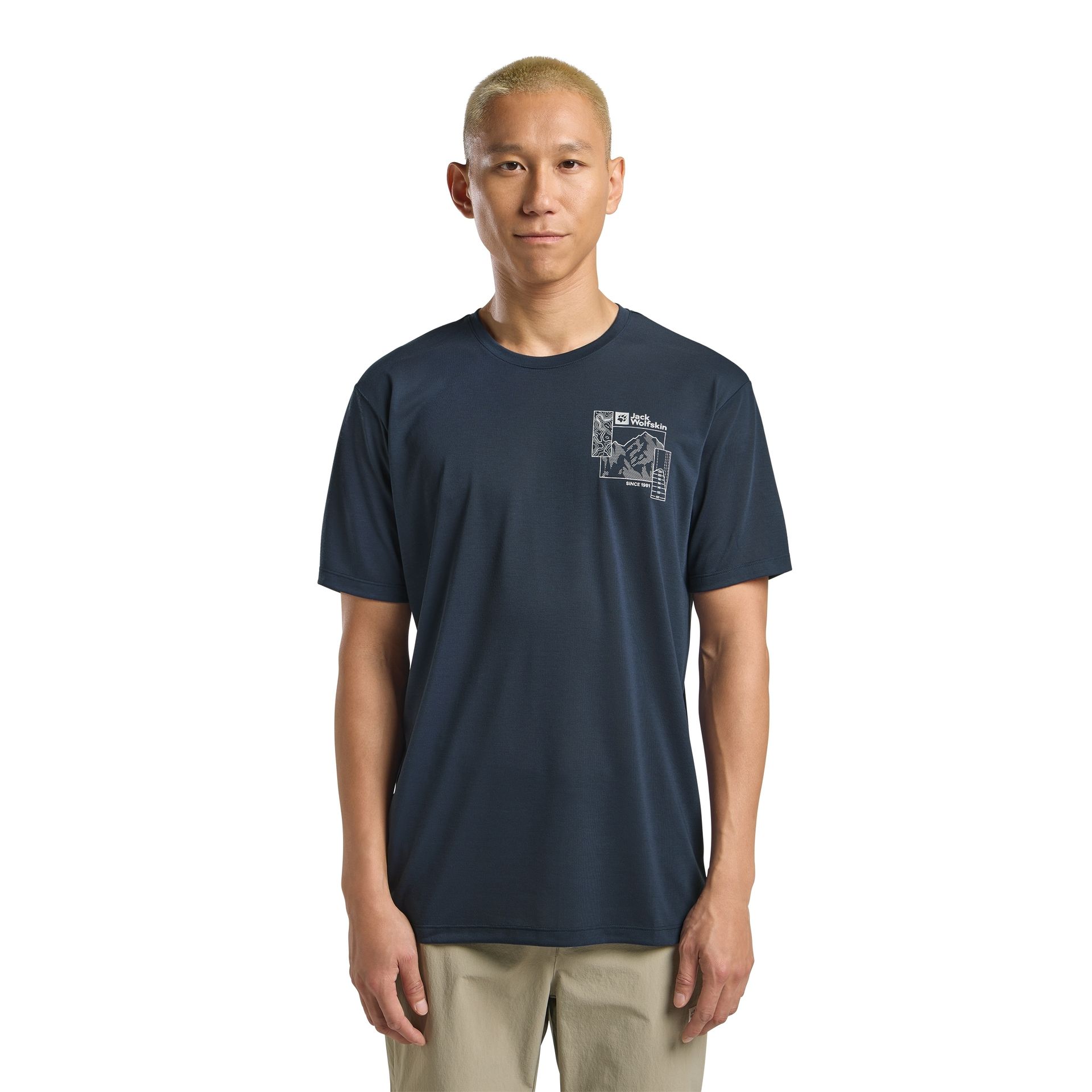 Męska koszulka z krótkim rękawem Jack Wolfskin VONNAN GRAPHIC T M EXPLORE midnight sky - S