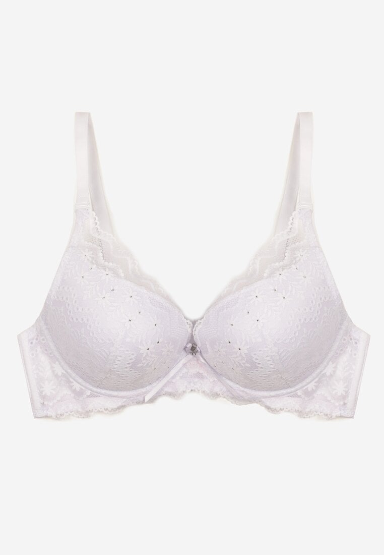 Biały Biustonosz Push Up z Koronkowymi Zdobieniami Liobelle