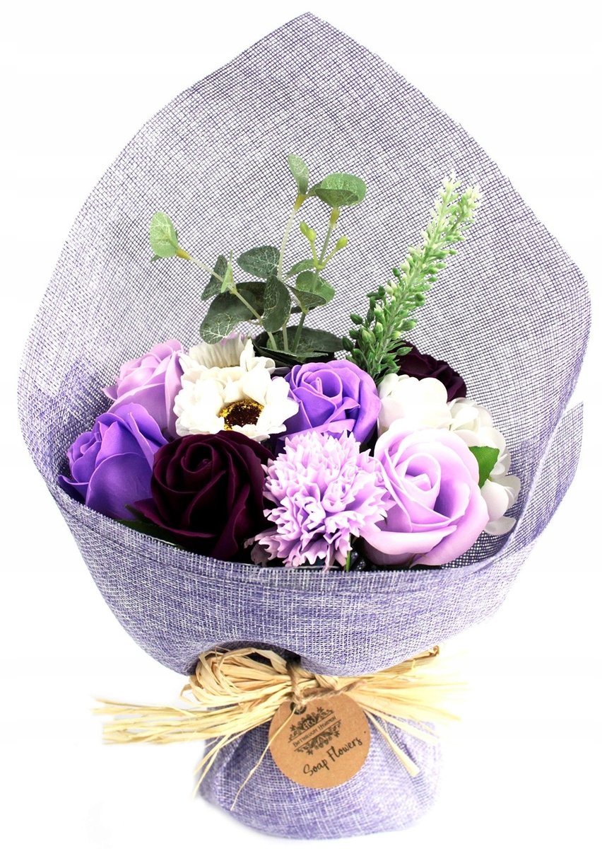 DZIEŃ KOBIET kwiaty FIOLETOWE róża mydlane bukiet urodziny imieniny prezent