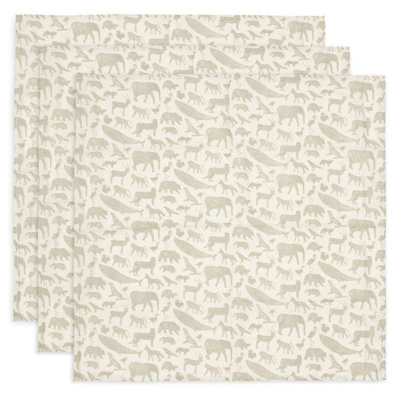 Jollein pieluszki dla noworodka 70x70 cm 3 szt Hydrophlic ANIMALS Olive Green