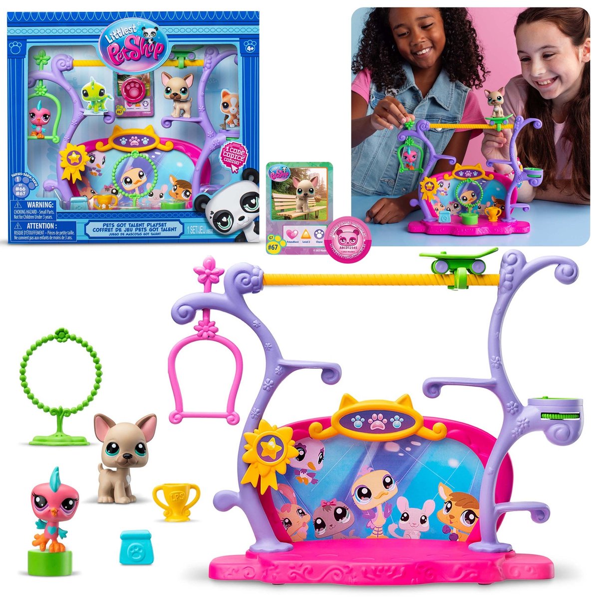 Littlest Pet Shop Zestaw figurek Pokaz talentów, zwierzątka + akcesoria, ruchome figurki 4+
