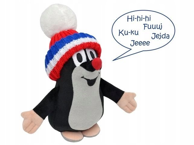 Maskotka Krecik dźwiękowy baby 16cm/20 w czapce z białym pomponem (47912J)