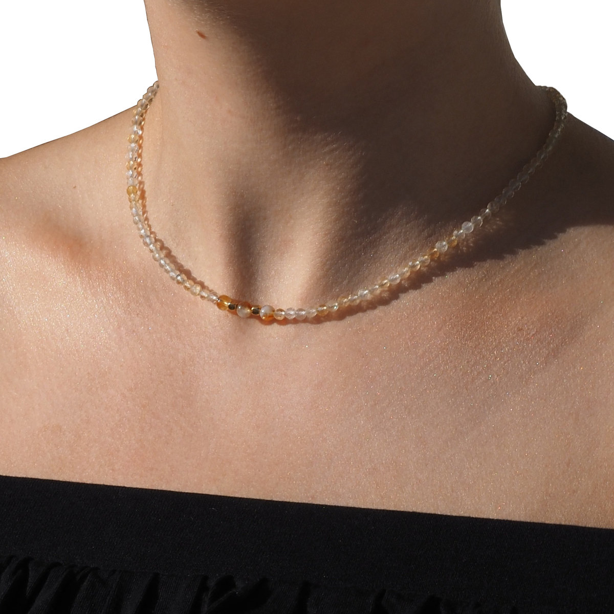 Skorulski Jewellery, Naszyjnik, Cytryn fasetowane kulki i srebro złocone