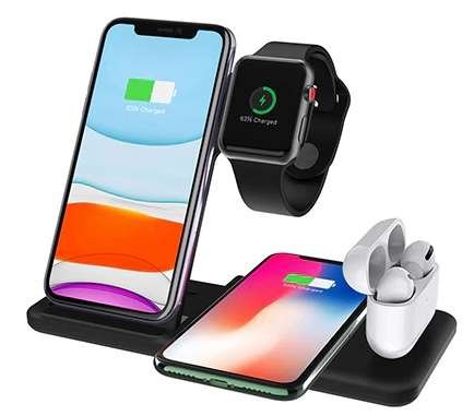 4w1 ładowarka bezprzewodowa Qi do telefonu / słuchawek AirPods / Apple Watch czarna