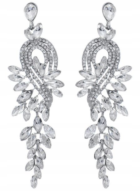 Kolczyki długie srebrne CYRKONIE kryształki Ślub