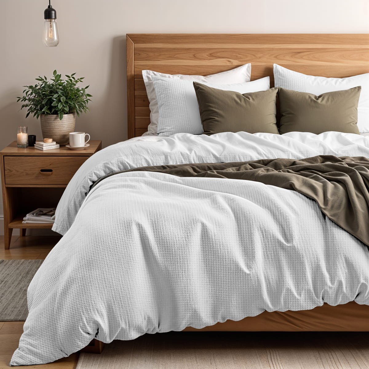 140x200/260 WAFFLE biały kpl pościeli perkal bawełniany