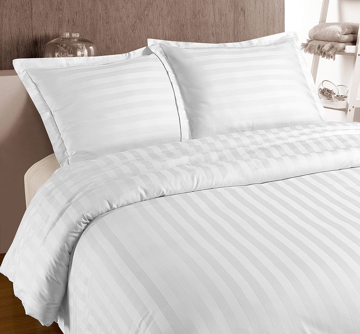 140x200/260 HOTEL STRIPE biały kpl pościeli satyna bawełniana