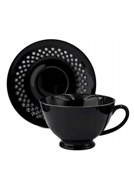 Filiżanka ze spodkiem do herbaty kawy 260 ml czarna LINA BLACK