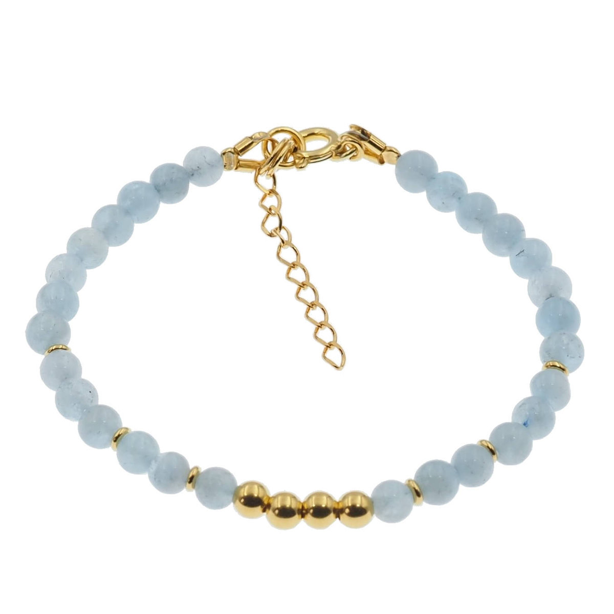 Skorulski Jewellery, Bransoletka, Akwamaryn kulki 5mm i srebro złocone