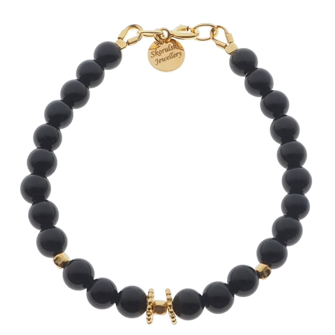 Skorulski Jewellery, Bransoletka, Turmalin czarny i srebro złocone-18,5 cm