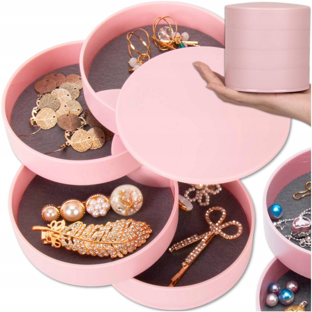 Szkatułka PUDEŁKO Na Biżuterię ORGANIZER RÓŻOWA ROZKŁADANA