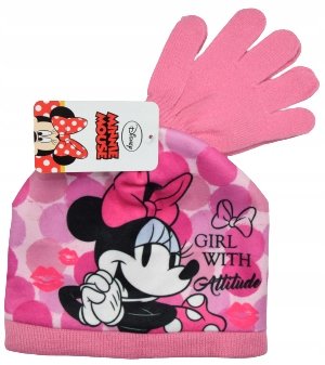 Komplet czapka + rękawiczki MYSZKA MINNIE 54 Róż