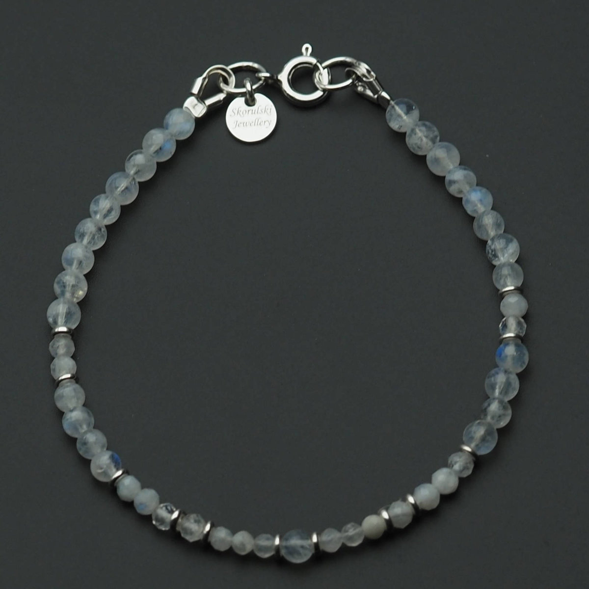 Skorulski Jewellery, Bransoletka, Kamień Księżycowy kulki i srebro-18 cm