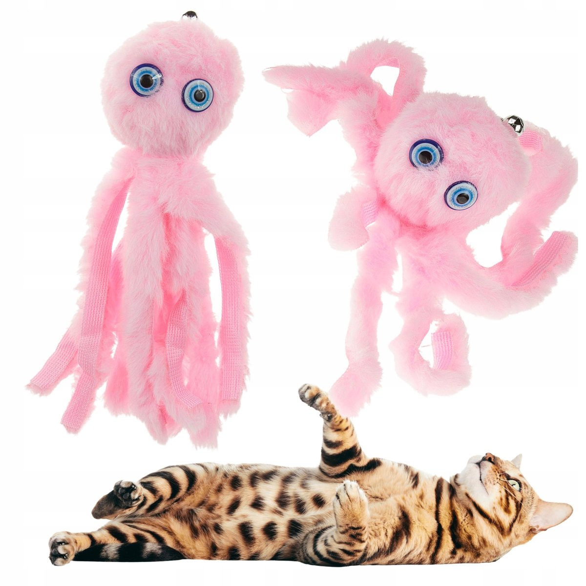 Zabawka dla kota INTERAKTYWNA z DZWONECZKIEM przytulanka OŚMIORNICA duża